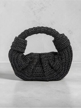 BCBG Woven Croissant Clutch Bag NWT Black Raffia Mini Purse